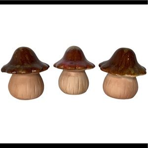 Terra cota Mushrooms with Glazed Tops Set of 3